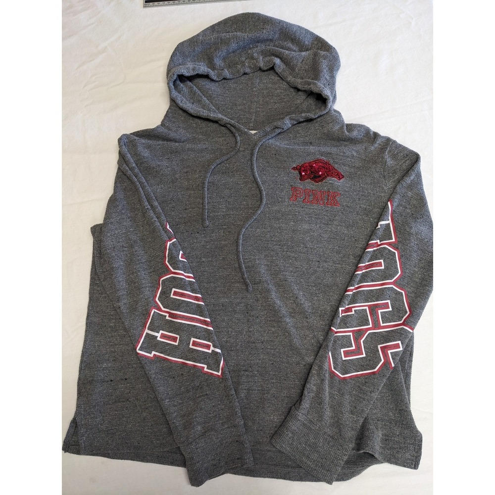 PINK Victoria's Secret Arkansas Razorbacks‎ Waffle Knit Hoodie Grey Medium